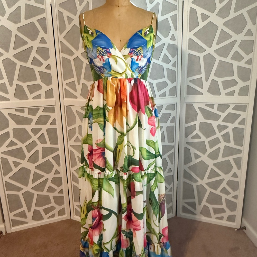 Blue and Green Maxi Dress with Elegant Flow